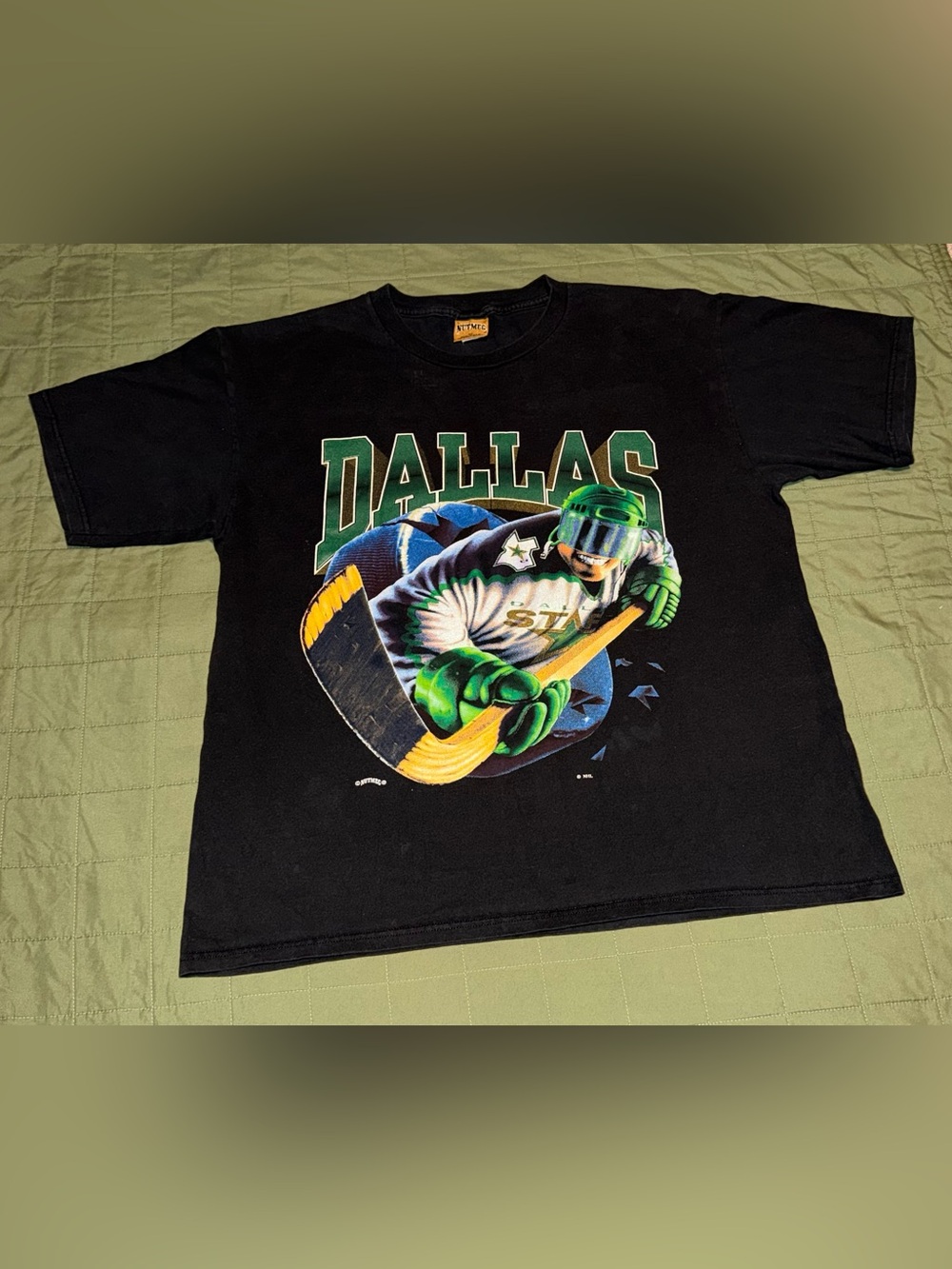 *RARE* Nutmeg Mills-NHL-Dallas Stars Vintage 1990s Black T-Shirt Size-XL